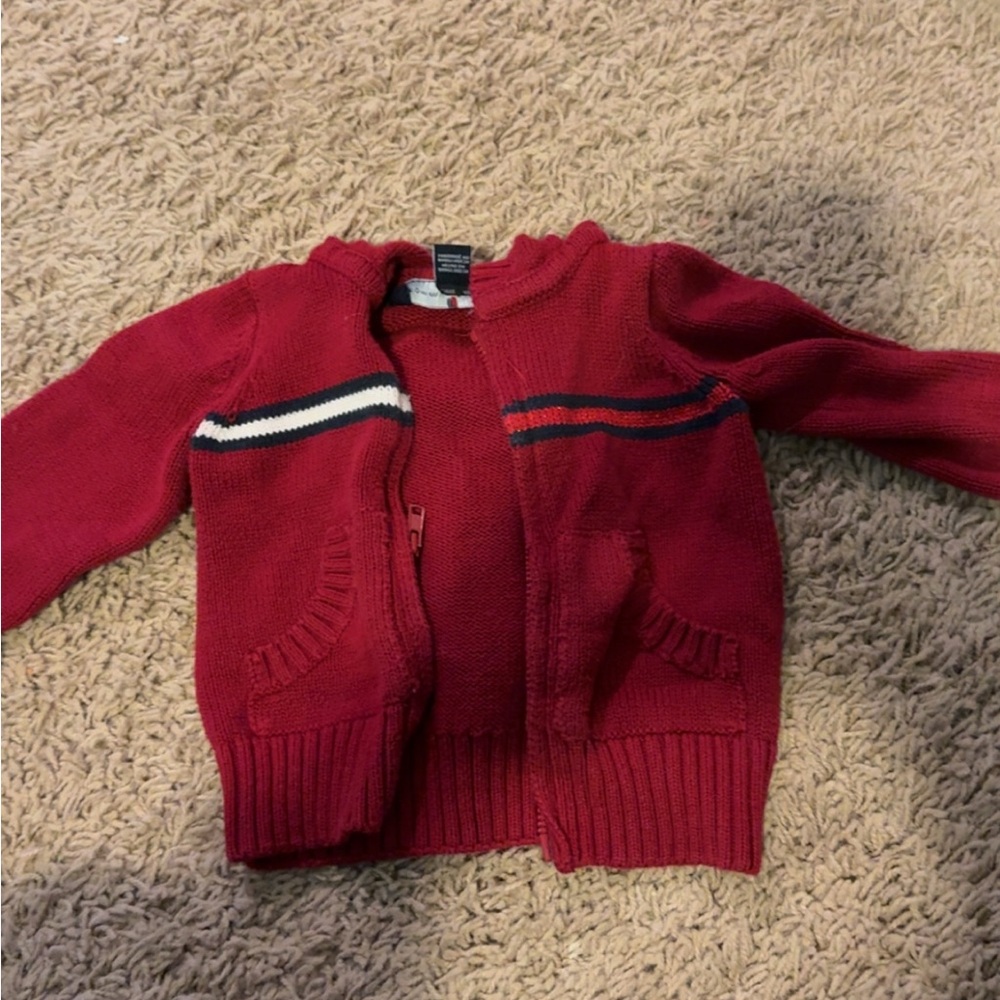 Tommy Hilfiger Red Kids Hoodie with Navy Stripes